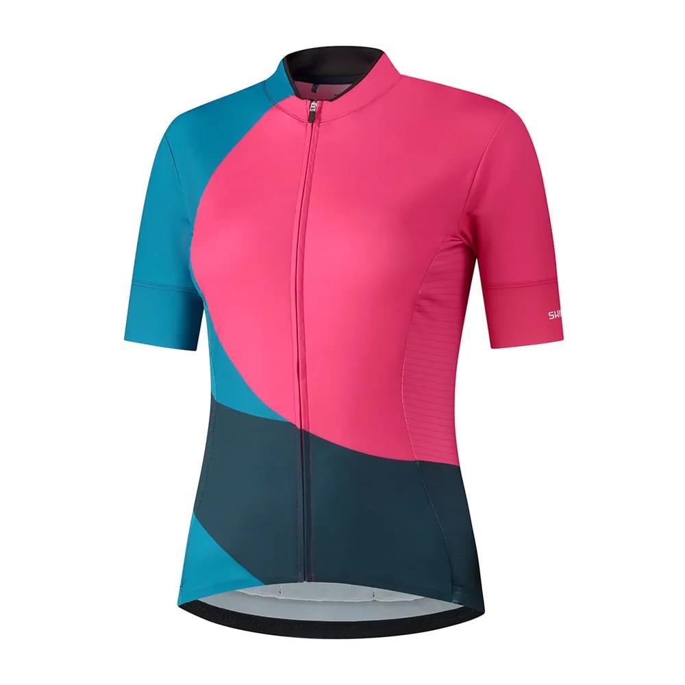 Fietsshirt - Shimano Wielershirt Sumire - L - Dames - Roze / Blauw