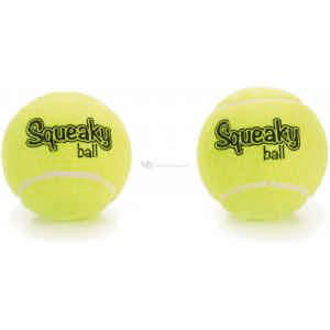 Tennisbal met pieper hondenspeeltje 2 stuks geel 8 cm