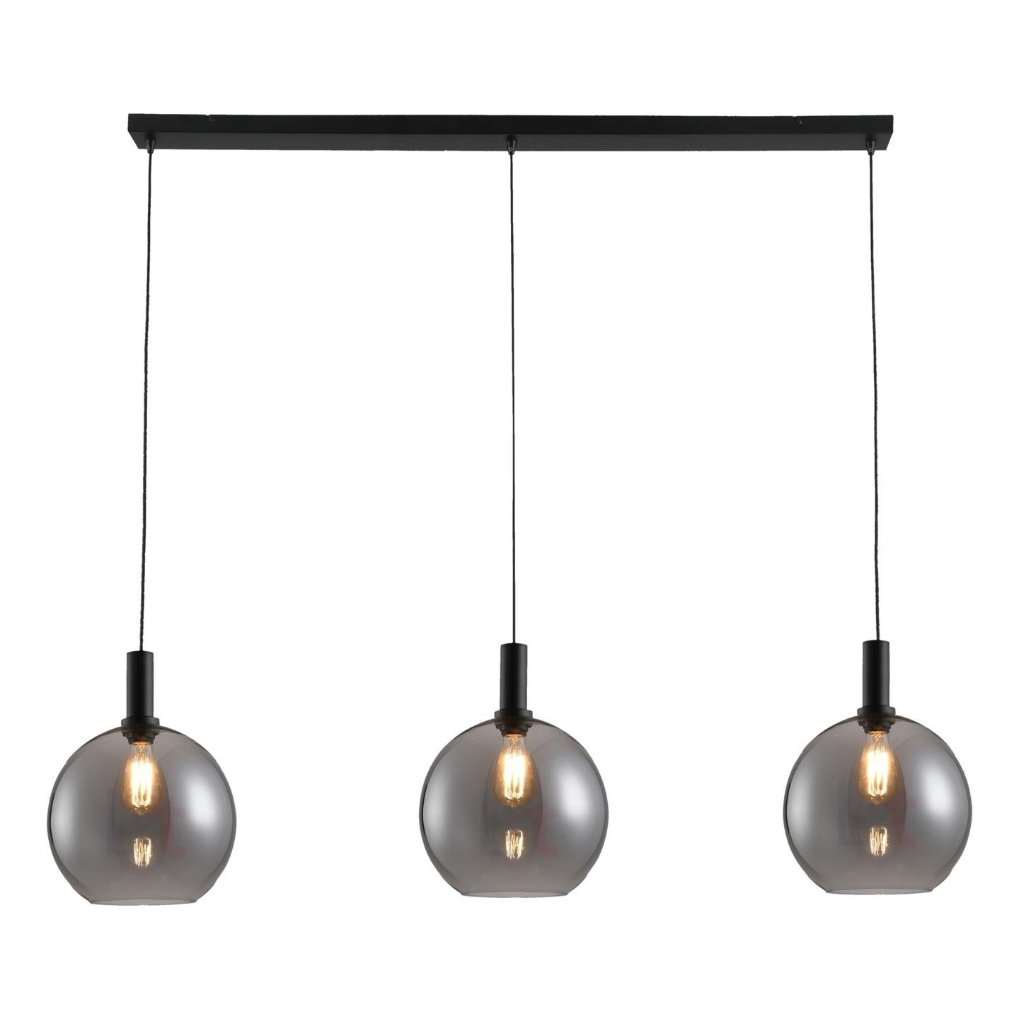 Freelight Hanglamp Chandra 3 lichts rook glas L 120 cm zwart