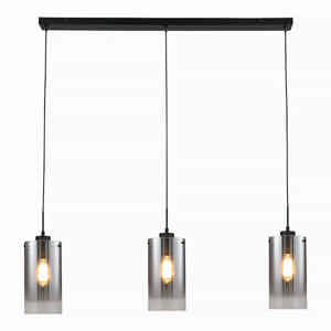 Freelight Hanglamp Ventotto 3 lichts L 100 cm rook glas zwart