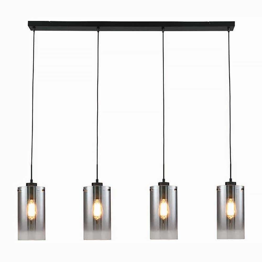 Freelight Hanglamp Ventotto 4 lichts L 120 cm rook glas zwart