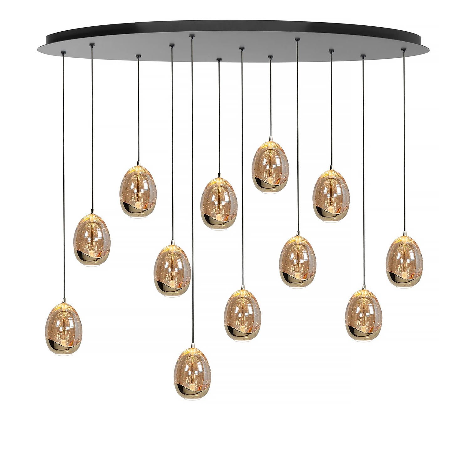 Highlight Hanglamp Golden Egg ovaal 12 lichts L 140 cm amber-zwart