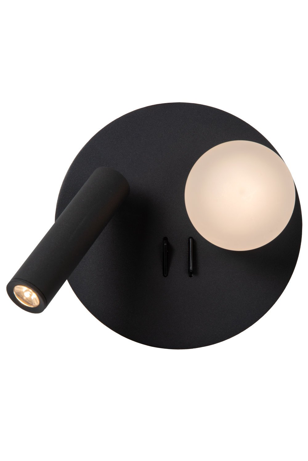 Lucide MATIZ LED wandlamp met dim-to-warm functie, USB oplaadpunt en in de kleur zwart.