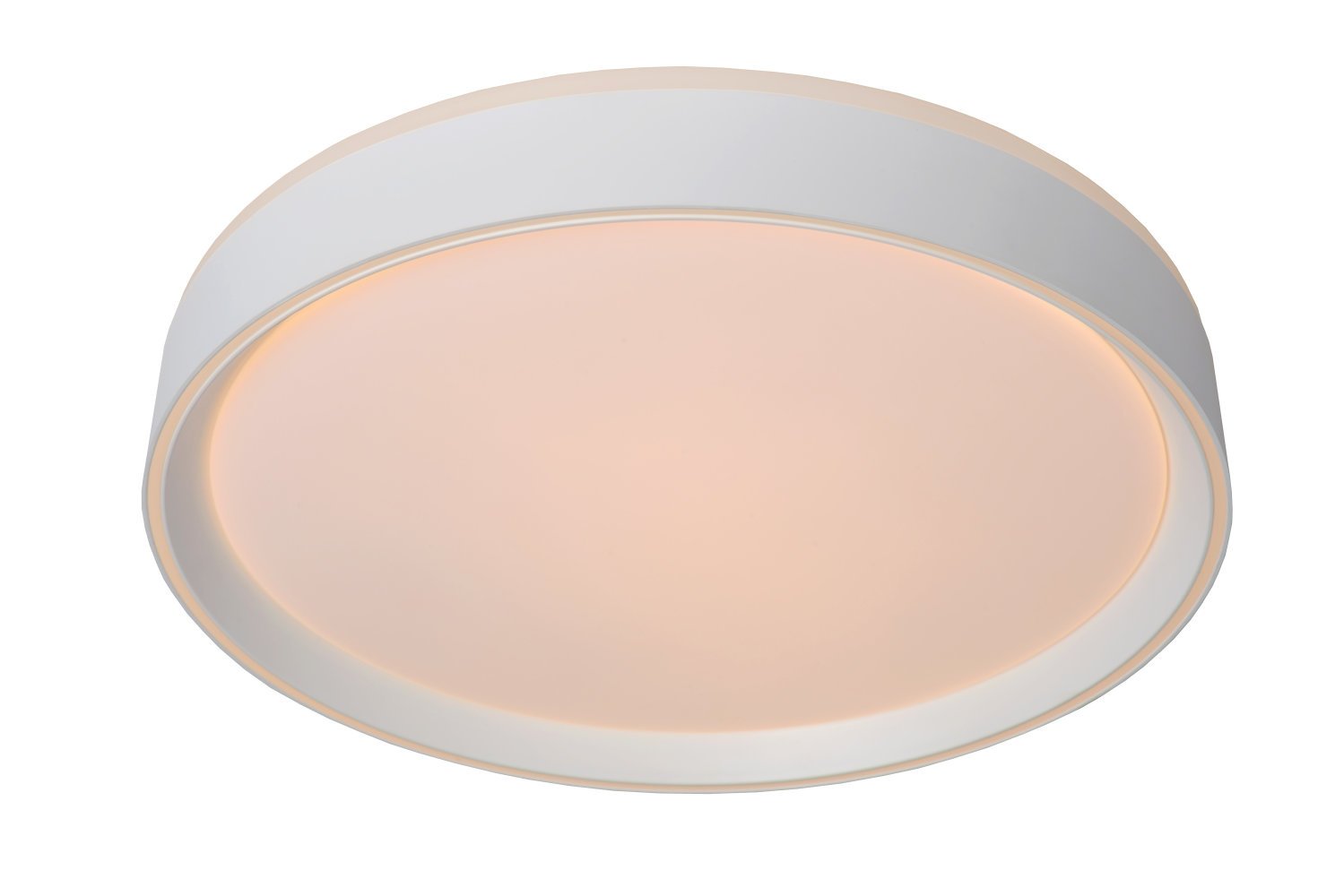 Lucide NURIA Plafonnière 40 cm LED Dimbaar in wit met een vermogen van 1x24W en een kleurtemperatuur van 2700K. De lamp is voorzien van een 3-staps dimfunctie die het licht geleidelijk warmer maakt.