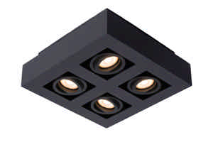 Lucide XIRAX - Plafondspot - LED Dim to warm - GU10 - 4x5W 2200K/3000K - Zwart